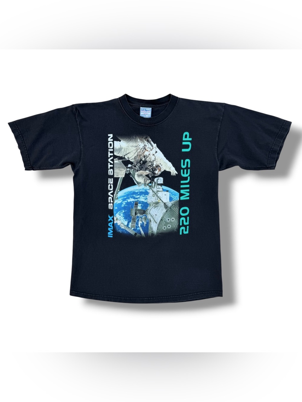 Vintage 2002 Space Station IMAX Movie T-Shirt Black Size Large All Sport Y2K